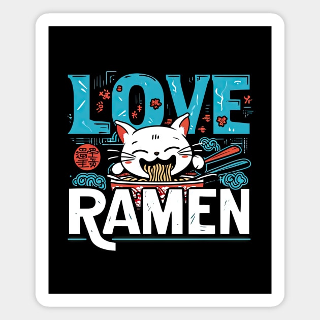 Kawaii Anime Cat Eating Ramen Noodles Magnet by TESSERACT